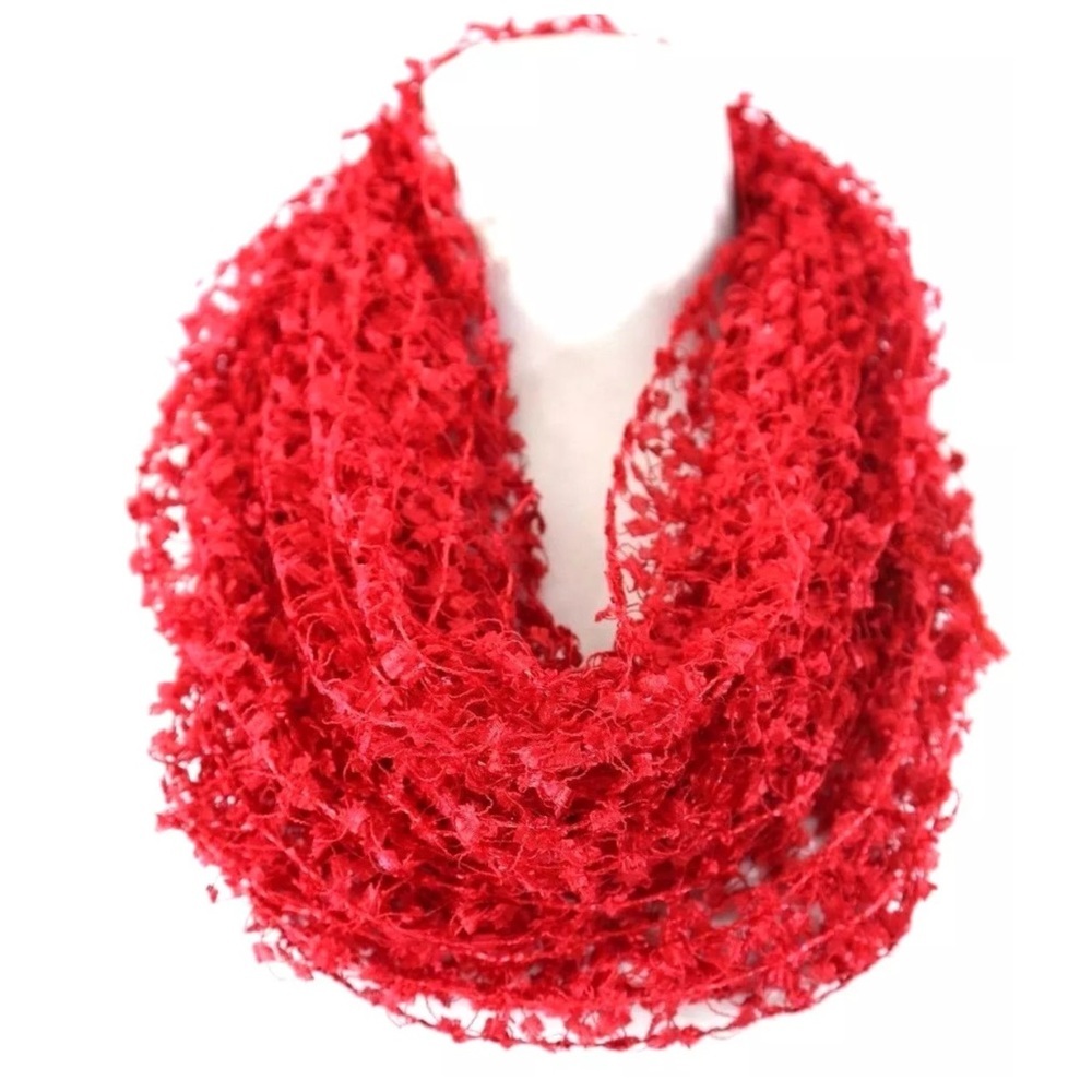 Confetti Lurex True Bright Red Infinity Scarf B39